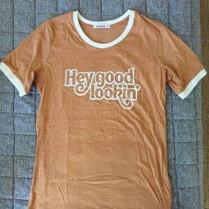 Orange and white ringer tee M "hey good looking" Hank Williams quote